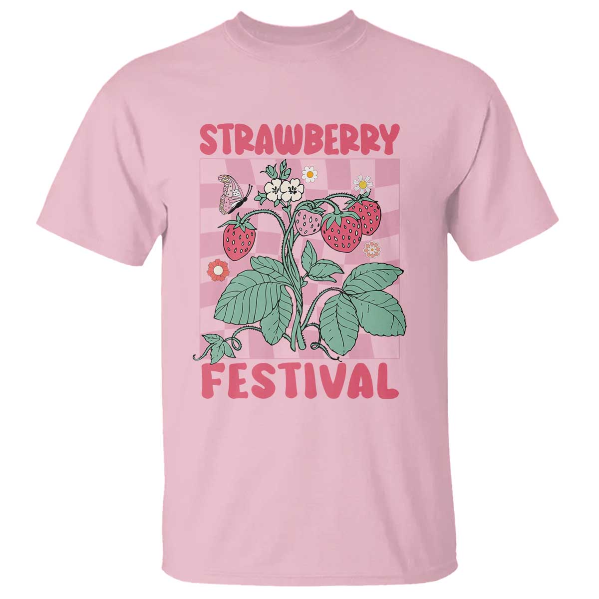 Strawberry Festival T Shirt Fruit Lover Botanical Retro Groovy TS02 Light Pink Print Your Wear