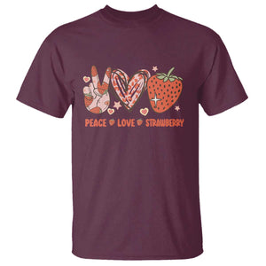 Strawberry Festival T Shirt Peace Love Strawberry Cute Fruit Lover TS02 Maroon Print Your Wear