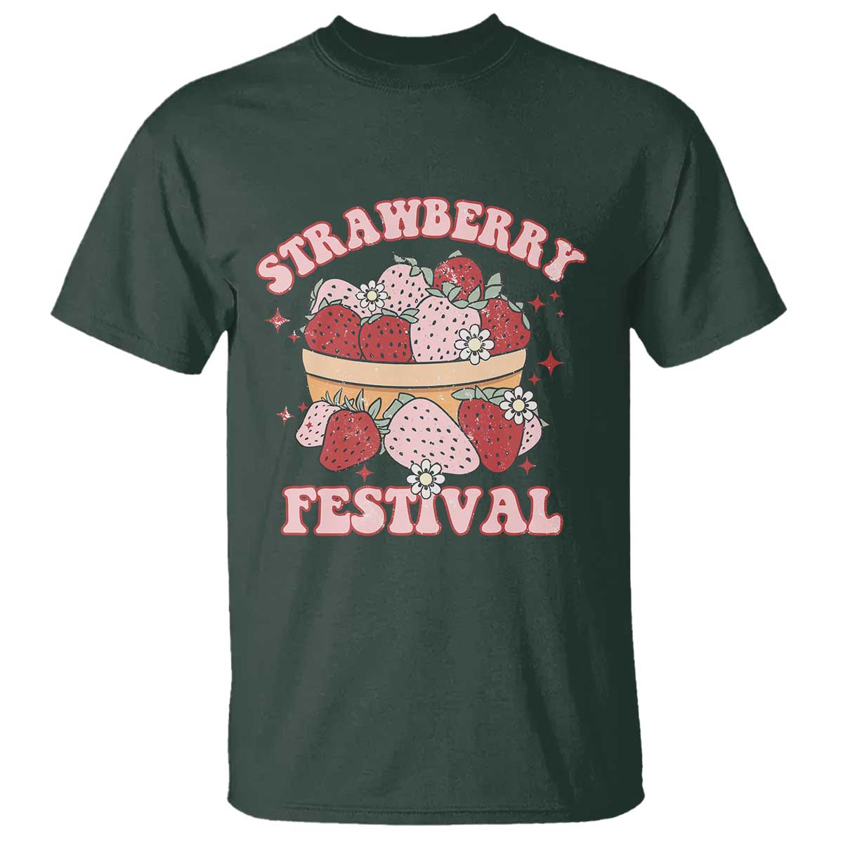 Strawberry Festival T Shirt Retro Strawberries Fruit Lover TS02 Dark Forest Green Print Your Wear