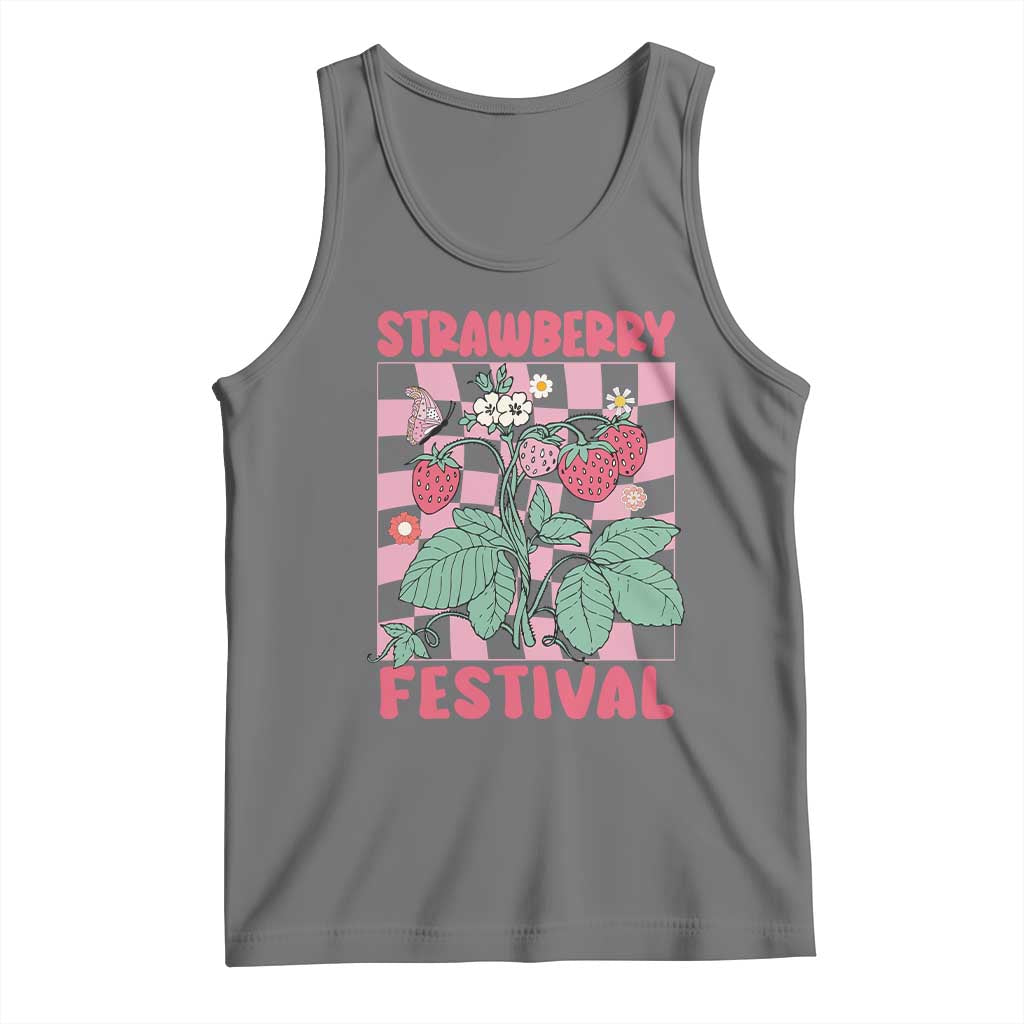 Strawberry Festival Tank Top Fruit Lover Botanical Retro Groovy TS02 Black Heather Print Your Wear