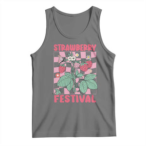 Strawberry Festival Tank Top Fruit Lover Botanical Retro Groovy TS02 Black Heather Print Your Wear
