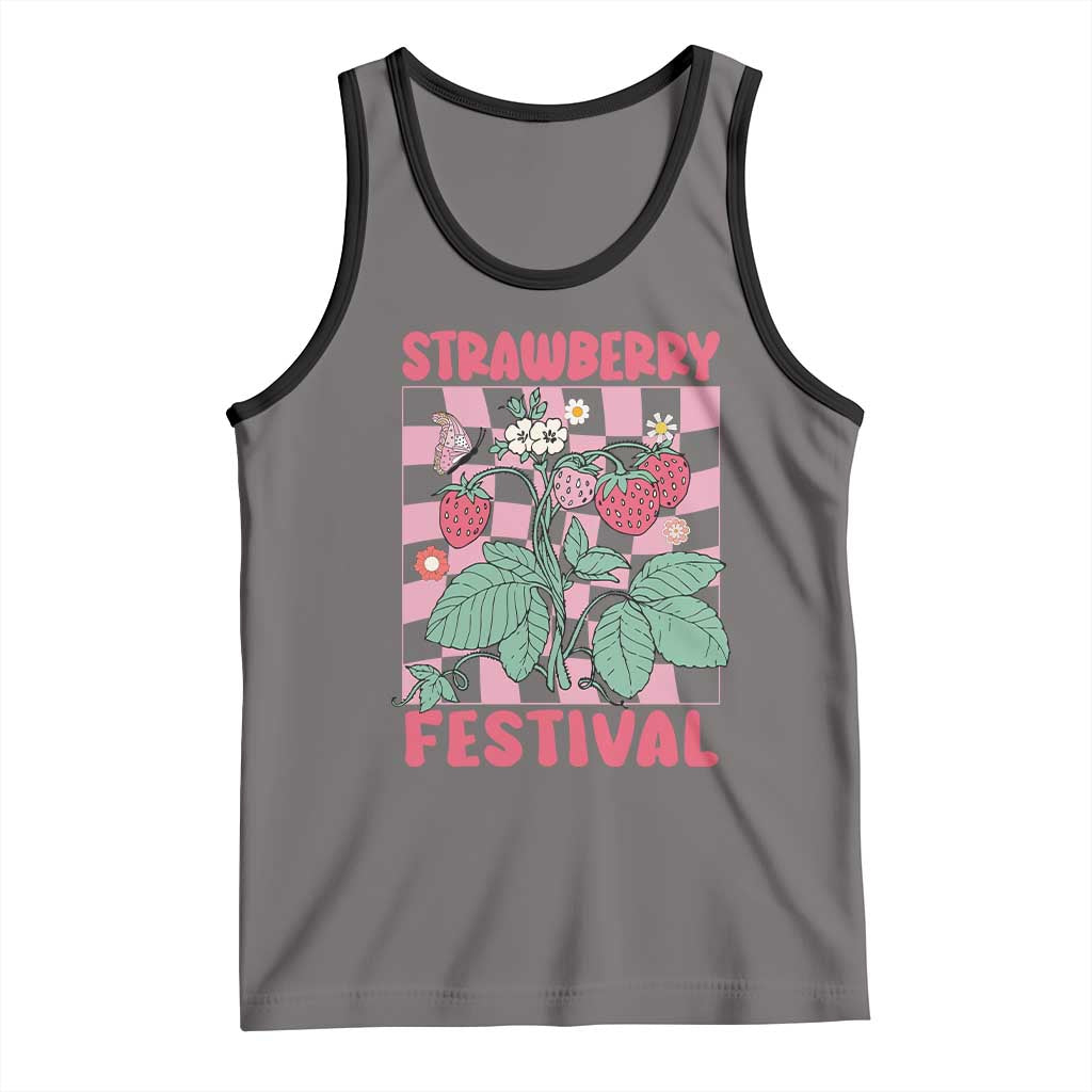 Strawberry Festival Tank Top Fruit Lover Botanical Retro Groovy TS02 Deep Heather Black Print Your Wear