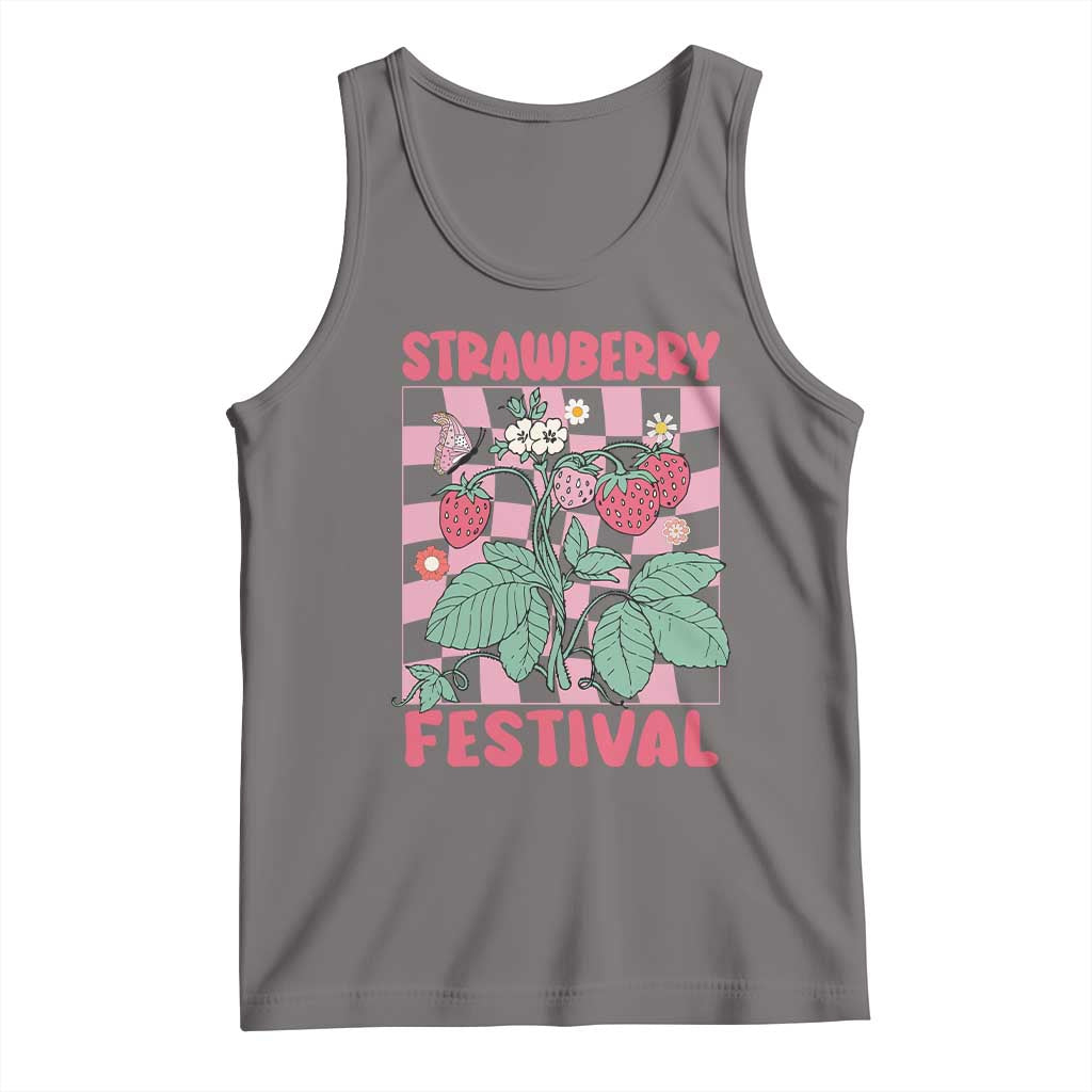 Strawberry Festival Tank Top Fruit Lover Botanical Retro Groovy TS02 Deep Heather Print Your Wear
