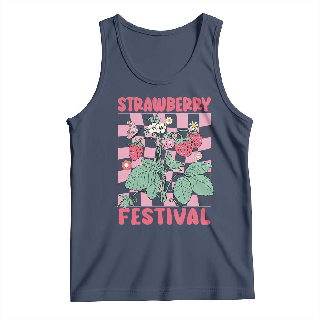 Strawberry Festival Tank Top Fruit Lover Botanical Retro Groovy TS02 Navy Print Your Wear