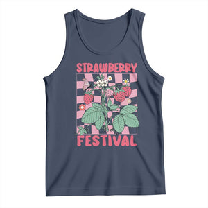 Strawberry Festival Tank Top Fruit Lover Botanical Retro Groovy TS02 Navy Print Your Wear