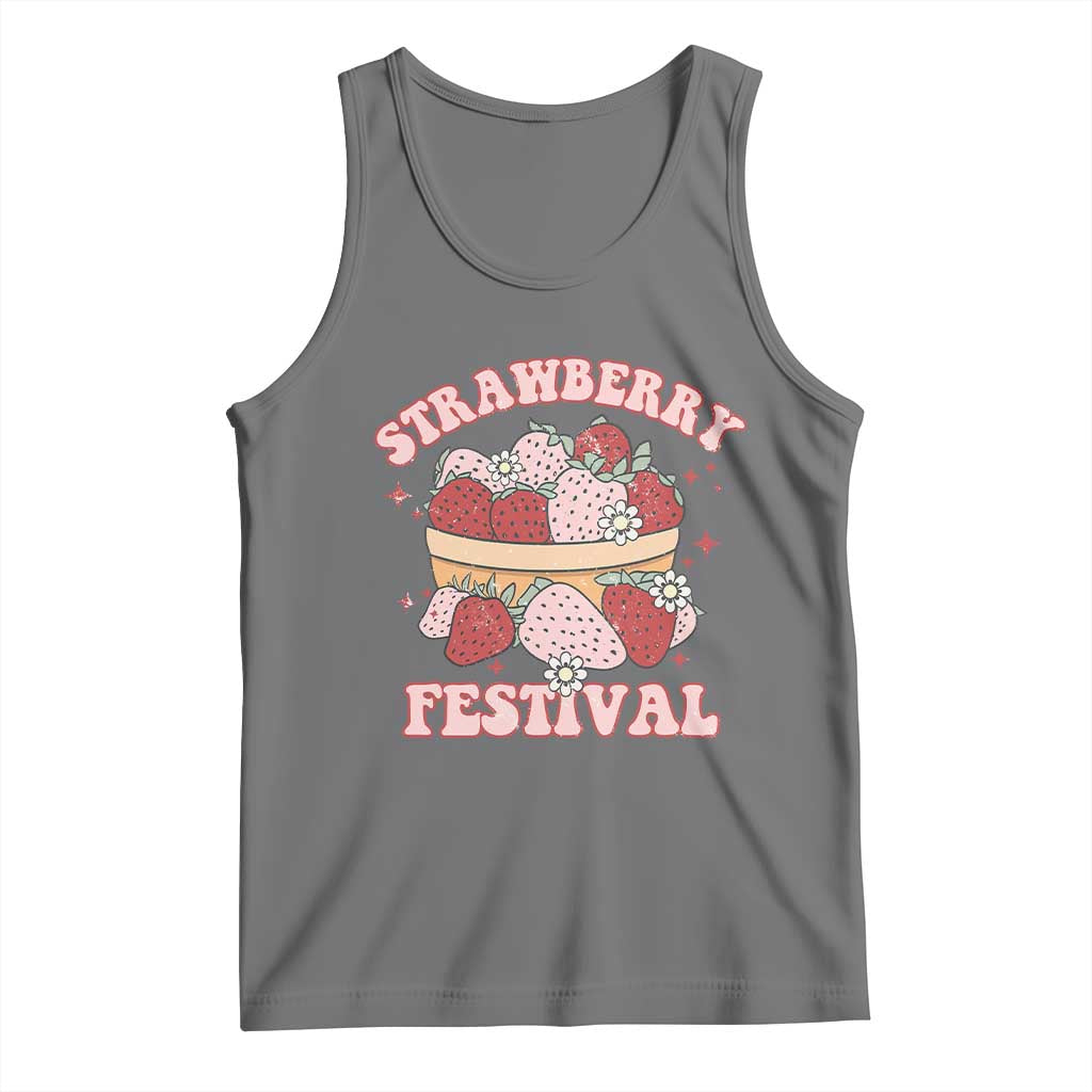 Strawberry Festival Tank Top Retro Strawberries Fruit Lover TS02 Black Heather Print Your Wear