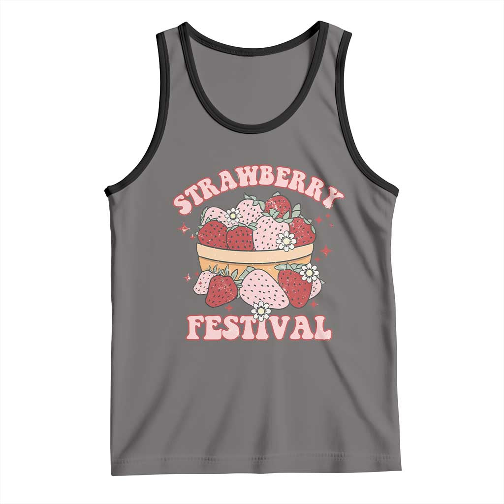 Strawberry Festival Tank Top Retro Strawberries Fruit Lover TS02 Deep Heather Black Print Your Wear