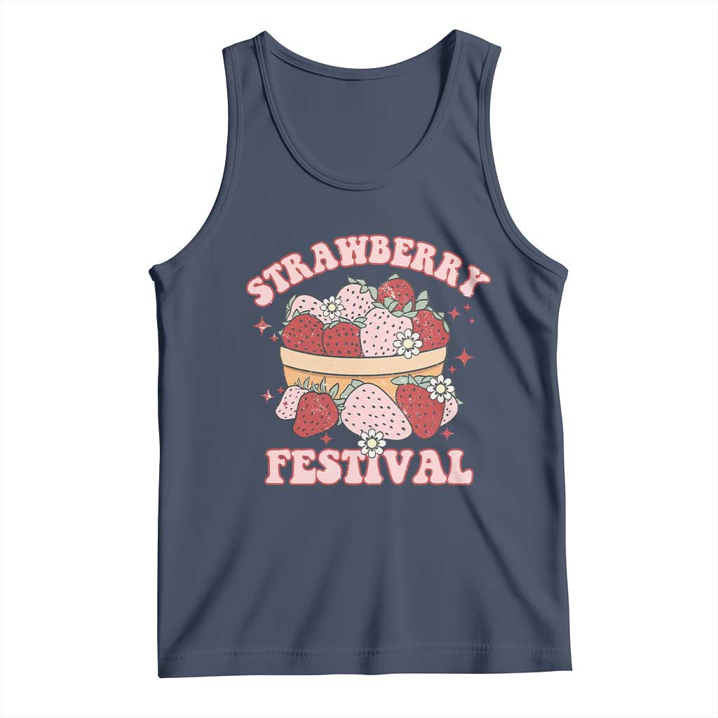 Strawberry Festival Tank Top Retro Strawberries Fruit Lover TS02 Navy Print Your Wear