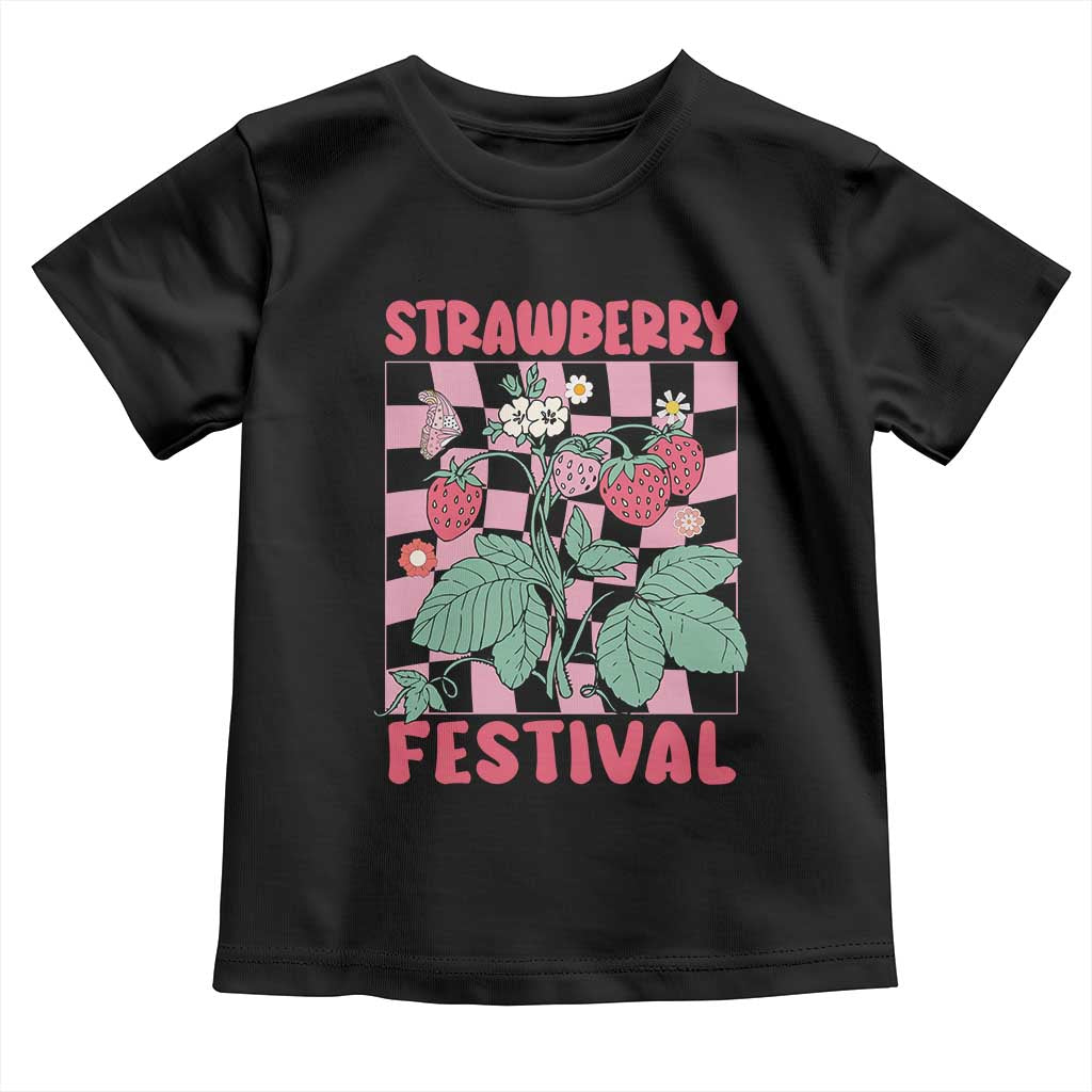 Strawberry Festival Toddler T Shirt Fruit Lover Botanical Retro Groovy TS02 Black Print Your Wear