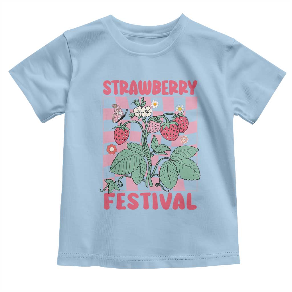 Strawberry Festival Toddler T Shirt Fruit Lover Botanical Retro Groovy TS02 Light Blue Print Your Wear