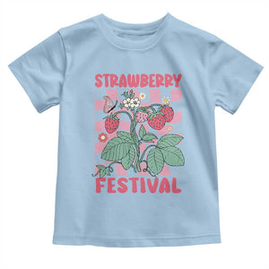 Strawberry Festival Toddler T Shirt Fruit Lover Botanical Retro Groovy TS02 Light Blue Print Your Wear