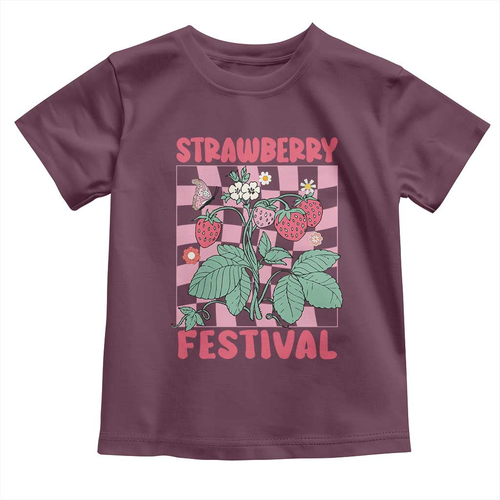 Strawberry Festival Toddler T Shirt Fruit Lover Botanical Retro Groovy TS02 Maroon Print Your Wear
