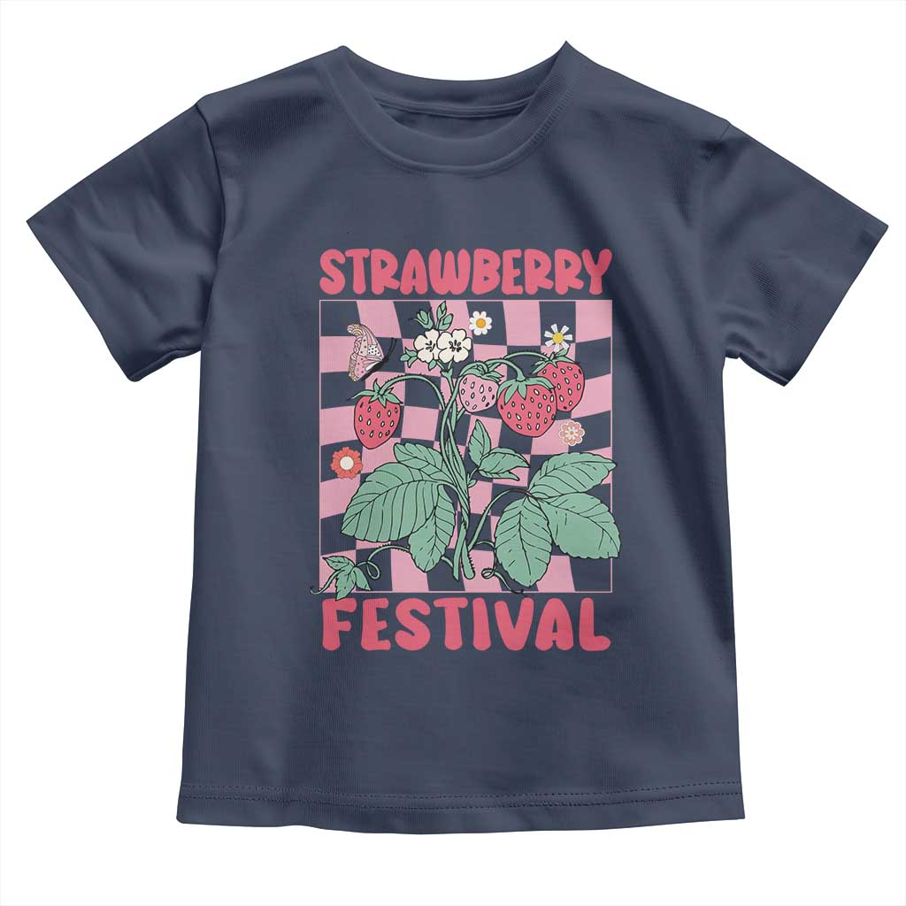 Strawberry Festival Toddler T Shirt Fruit Lover Botanical Retro Groovy TS02 Navy Print Your Wear