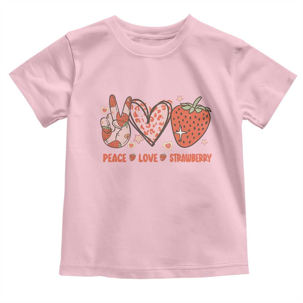 Strawberry Festival Toddler T Shirt Peace Love Strawberry Cute Fruit Lover TS02 Light Pink Print Your Wear