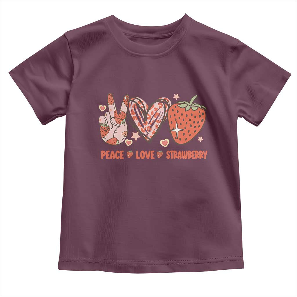Strawberry Festival Toddler T Shirt Peace Love Strawberry Cute Fruit Lover TS02 Maroon Print Your Wear