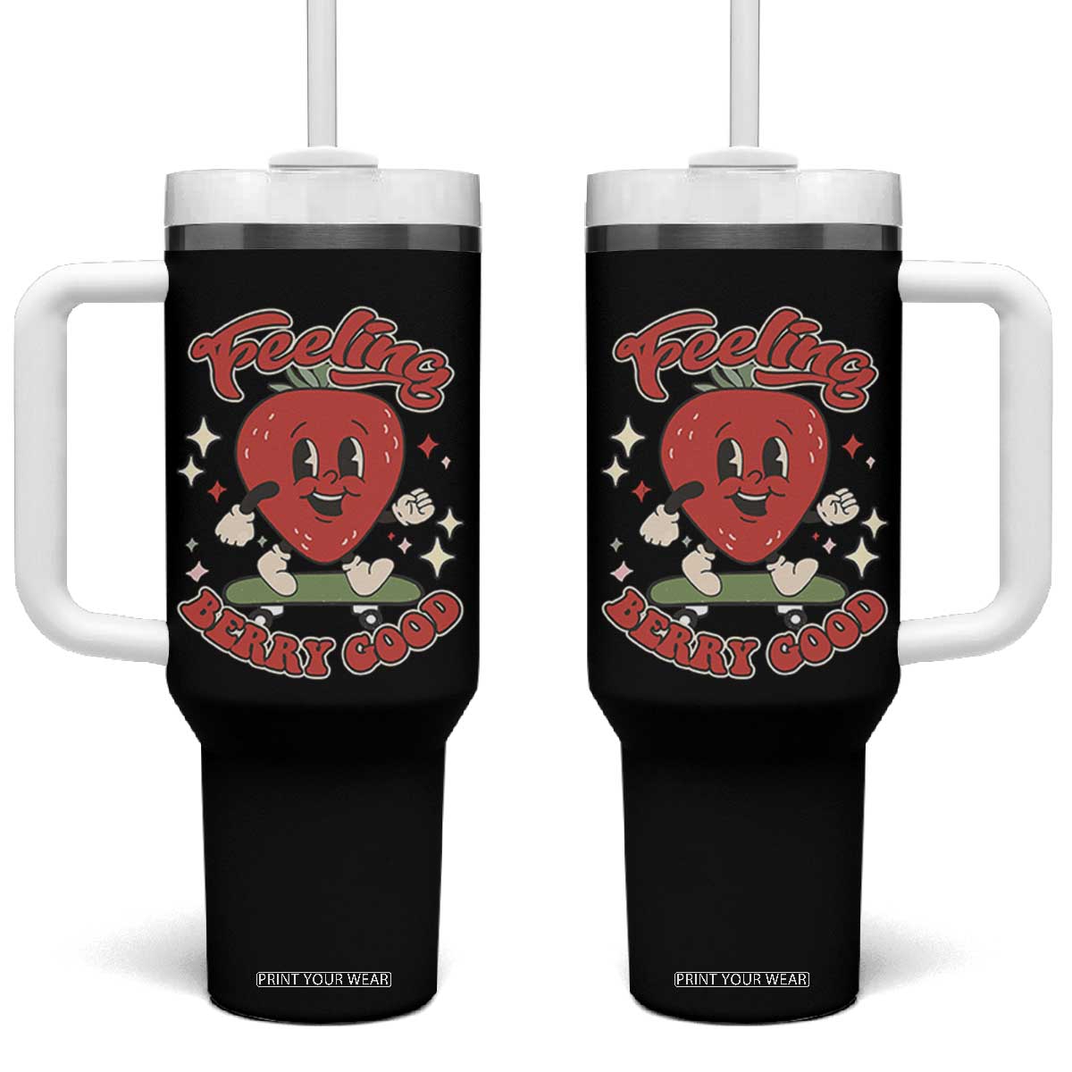 Strawberry Festival Tumbler With Handle Cute Feeling Berry Good Fruit Lover TS02 One Size: 40 oz Black Print Your Wear