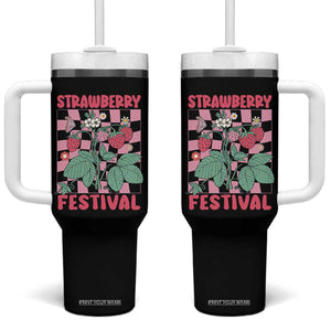 Strawberry Festival Tumbler With Handle Fruit Lover Botanical Retro Groovy TS02 One Size: 40 oz Black Print Your Wear