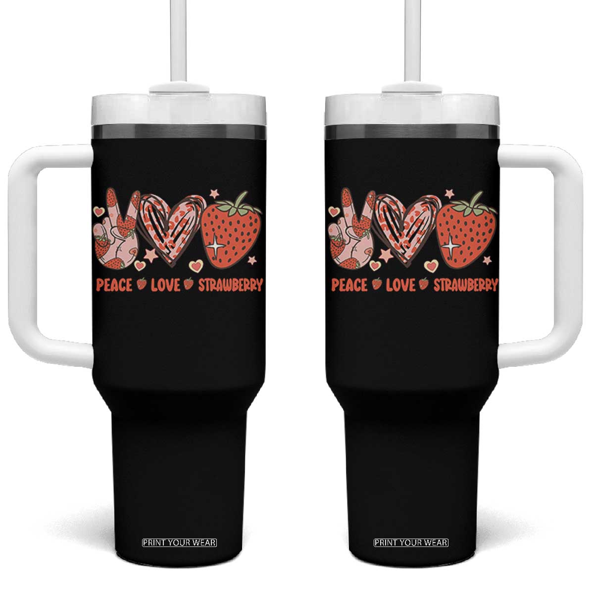 Strawberry Festival Tumbler With Handle Peace Love Strawberry Cute Fruit Lover TS02 One Size: 40 oz Black Print Your Wear