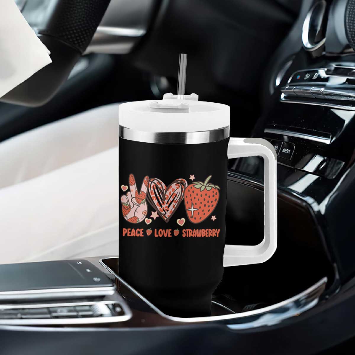 Strawberry Festival Tumbler With Handle Peace Love Strawberry Cute Fruit Lover TS02 Print Your Wear