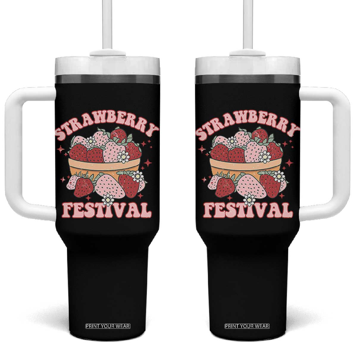 Strawberry Festival Tumbler With Handle Retro Strawberries Fruit Lover TS02 One Size: 40 oz Black Print Your Wear