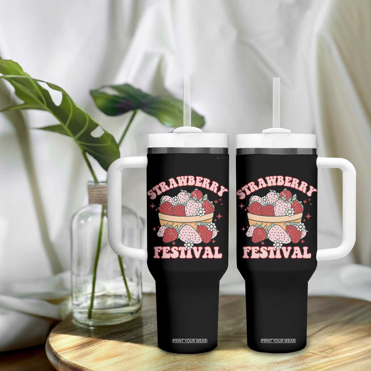 Strawberry Festival Tumbler With Handle Retro Strawberries Fruit Lover TS02 Print Your Wear