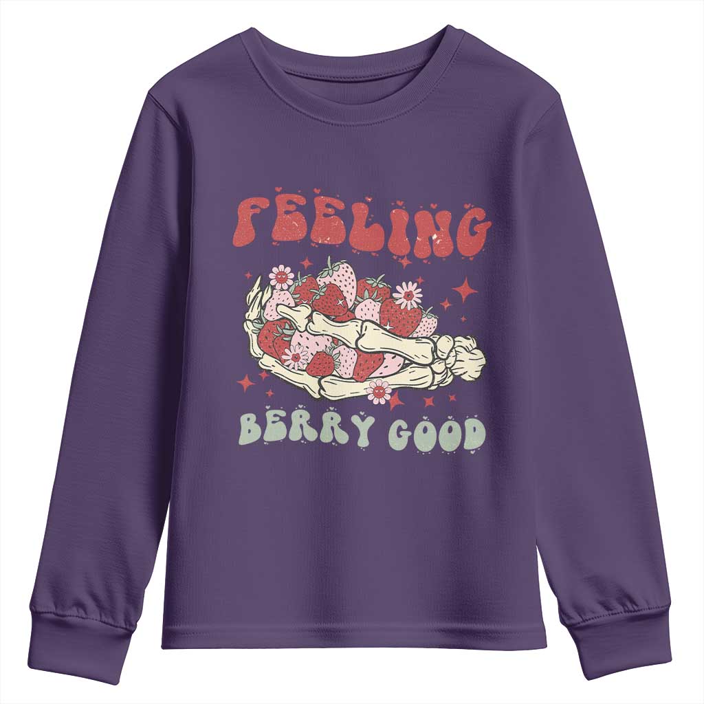 Strawberry Festival Youth Sweatshirt Feeling Berry Good Fruit Lover Skeleton Hand TS02 Purple Print Your Wear