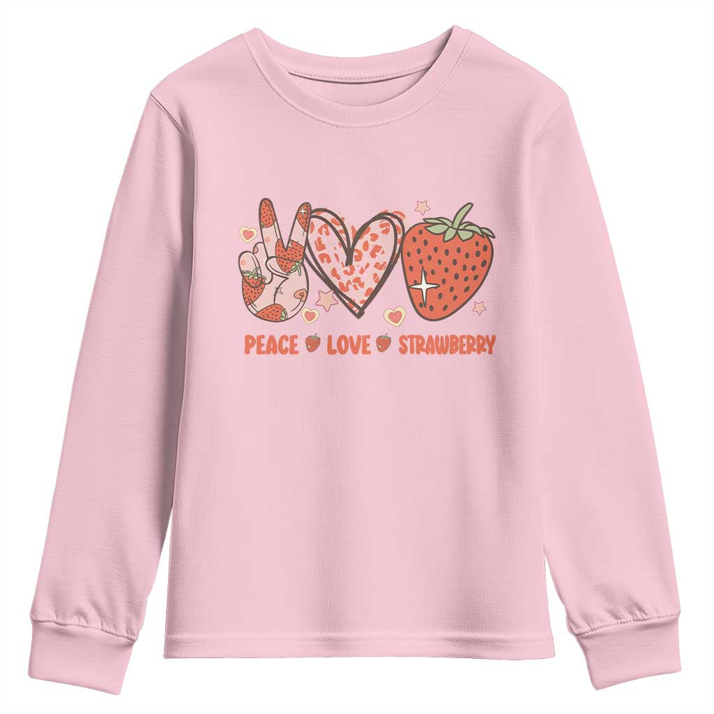Strawberry Festival Youth Sweatshirt Peace Love Strawberry Cute Fruit Lover TS02 Light Pink Print Your Wear
