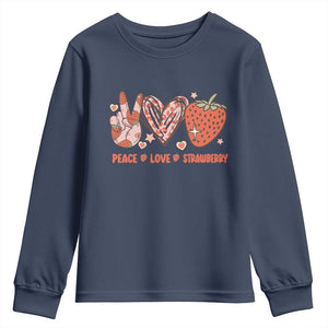 Strawberry Festival Youth Sweatshirt Peace Love Strawberry Cute Fruit Lover TS02 Navy Print Your Wear