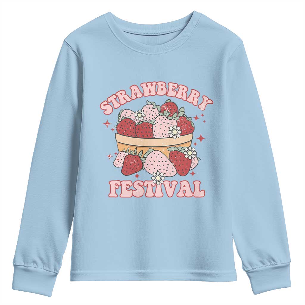 Strawberry Festival Youth Sweatshirt Retro Strawberries Fruit Lover TS02 Light Blue Print Your Wear