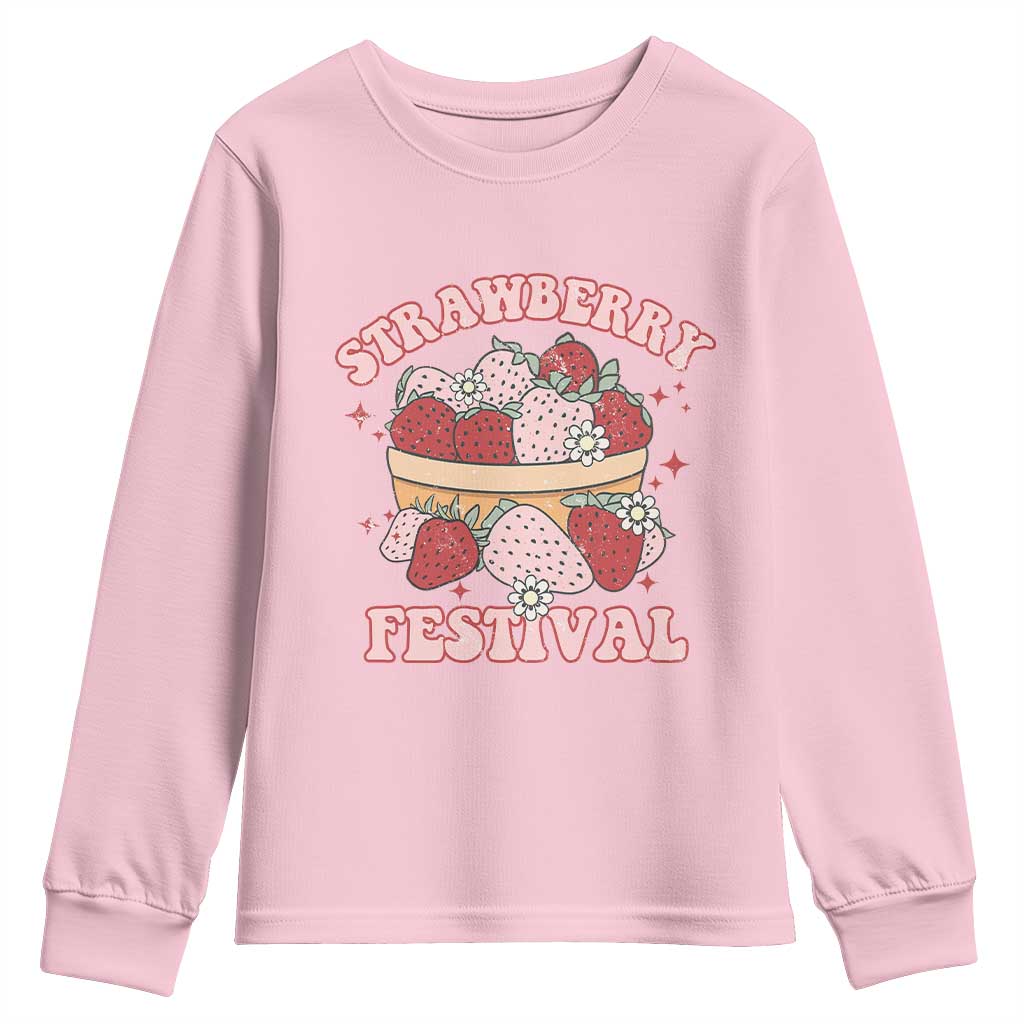 Strawberry Festival Youth Sweatshirt Retro Strawberries Fruit Lover TS02 Light Pink Print Your Wear