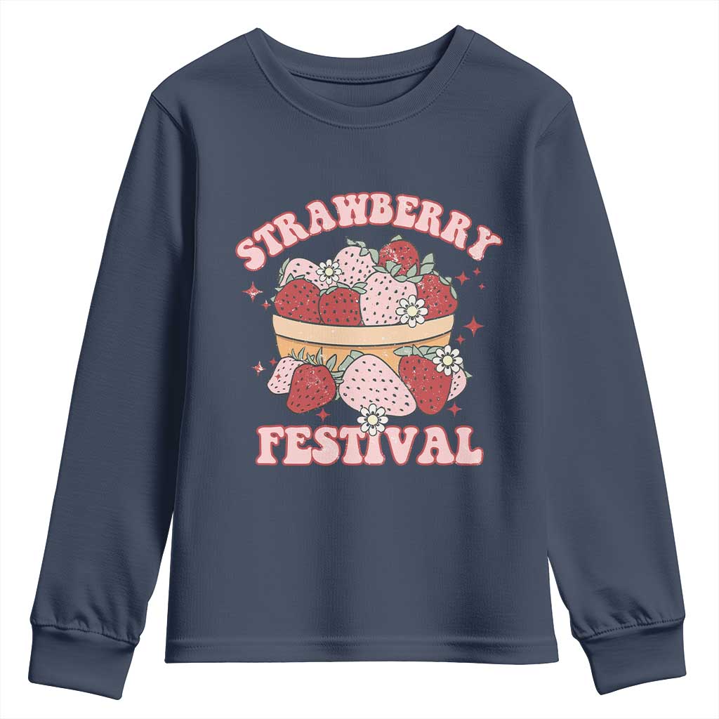 Strawberry Festival Youth Sweatshirt Retro Strawberries Fruit Lover TS02 Navy Print Your Wear