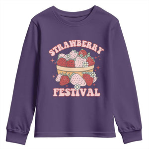 Strawberry Festival Youth Sweatshirt Retro Strawberries Fruit Lover TS02 Purple Print Your Wear
