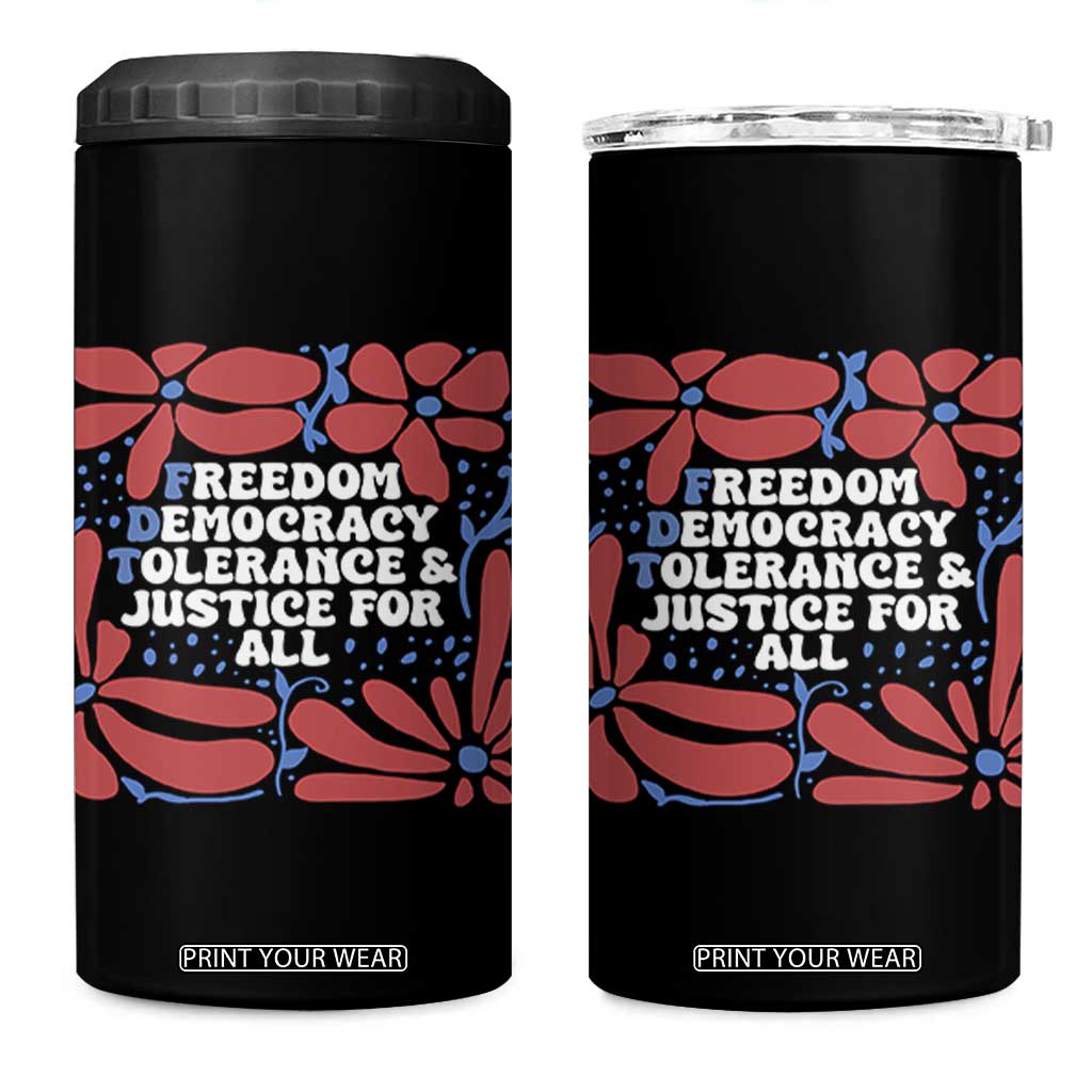 Subtle FDT 4 in 1 Can Cooler Tumbler Freedom Democracy Tolerence and Justice For All TS02 One Size: 16 oz Black Print Your Wear