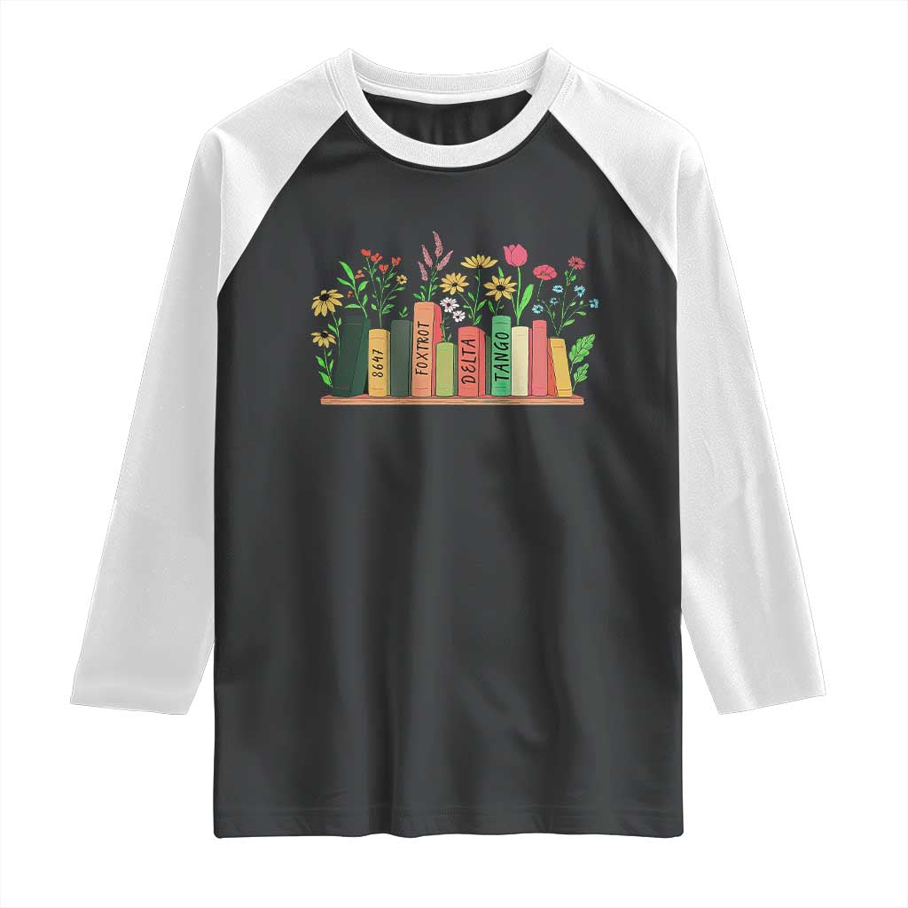 Subtle FDT 8647 Raglan Shirt Foxtrots Deltas Tangos Book Lovers Flower TS02 Black White Print Your Wear