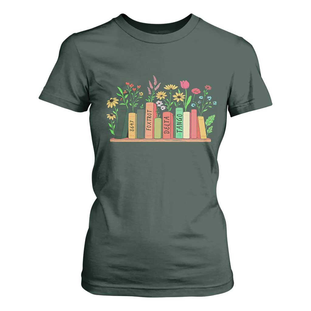 Subtle FDT 8647 T Shirt For Women Foxtrots Deltas Tangos Book Lovers Flower TS02 Dark Forest Green Print Your Wear