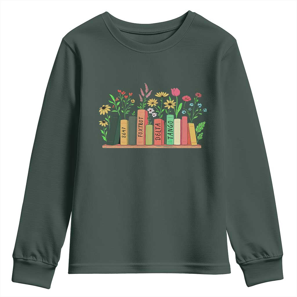 Subtle FDT 8647 Youth Sweatshirt Foxtrots Deltas Tangos Book Lovers Flower TS02 Dark Forest Green Print Your Wear