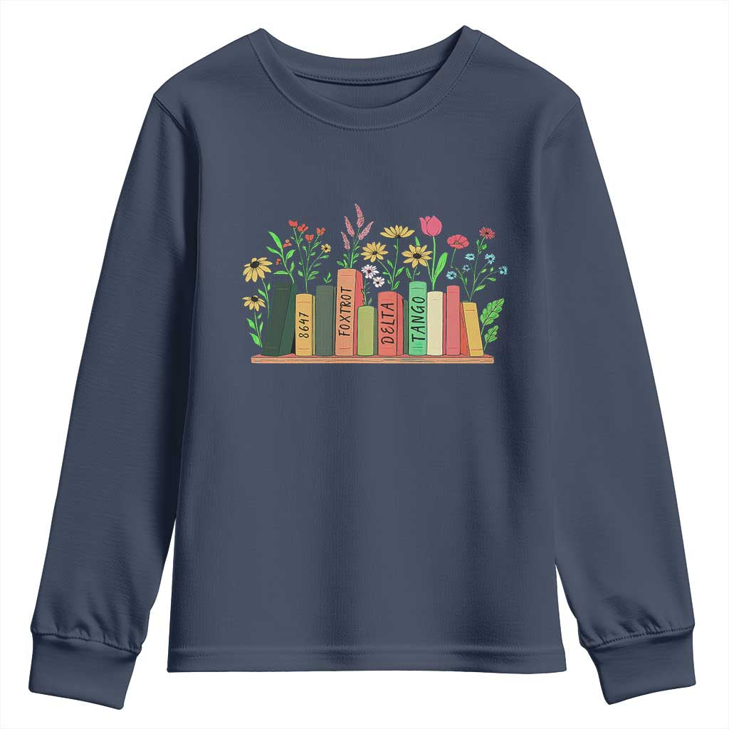 Subtle FDT 8647 Youth Sweatshirt Foxtrots Deltas Tangos Book Lovers Flower TS02 Navy Print Your Wear