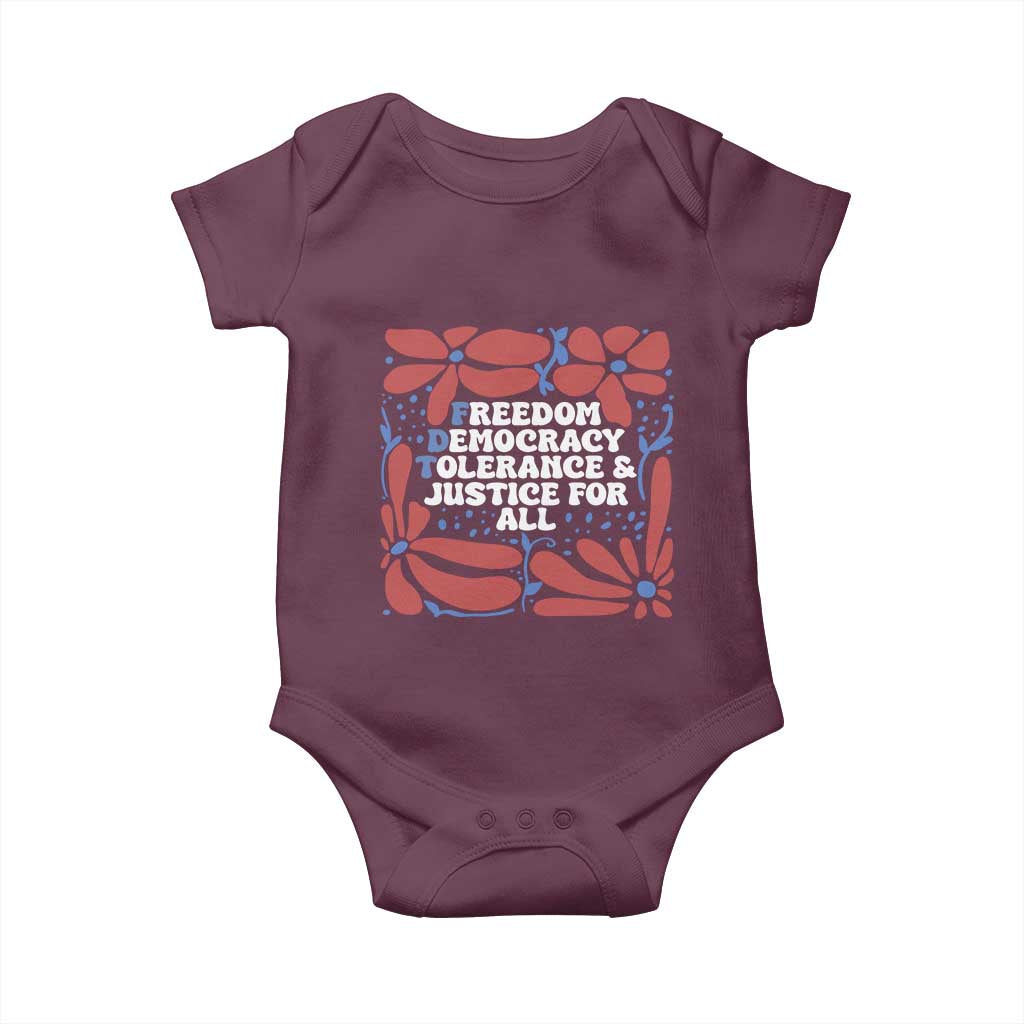 Subtle FDT Baby Onesie Freedom Democracy Tolerence and Justice For All TS02 Maroon Print Your Wear