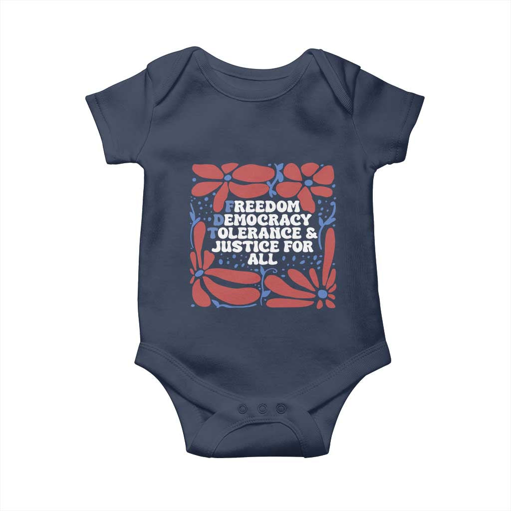 Subtle FDT Baby Onesie Freedom Democracy Tolerence and Justice For All TS02 Navy Print Your Wear