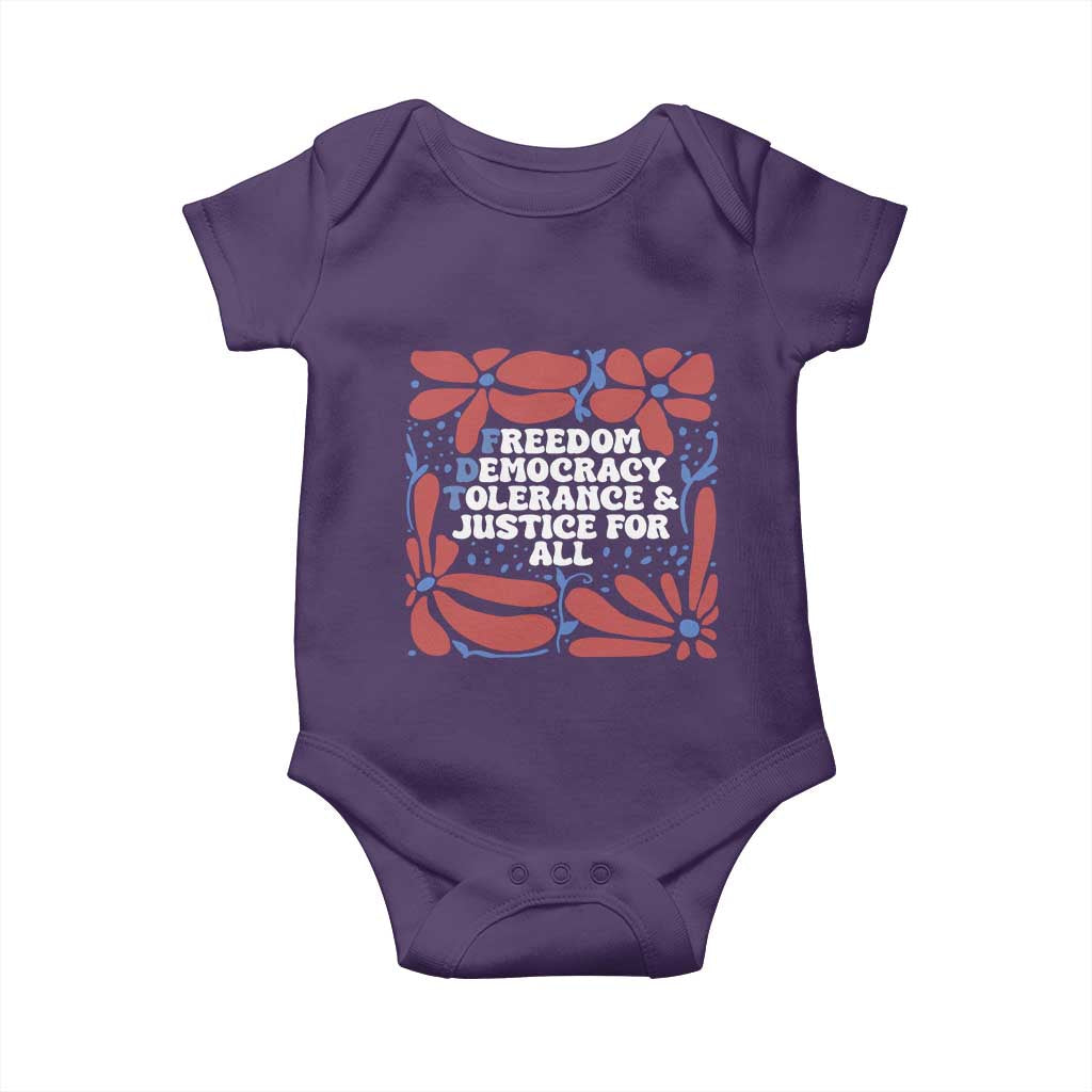 Subtle FDT Baby Onesie Freedom Democracy Tolerence and Justice For All TS02 Purple Print Your Wear