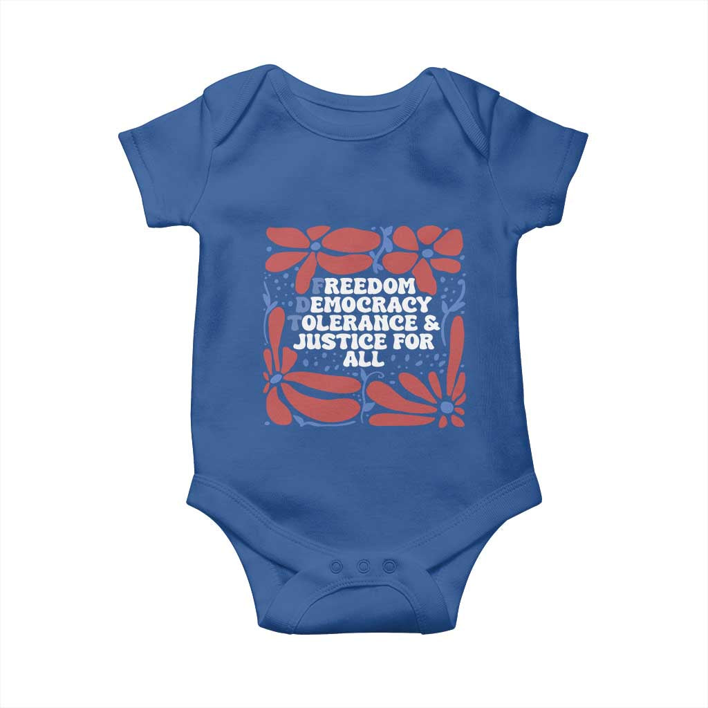 Subtle FDT Baby Onesie Freedom Democracy Tolerence and Justice For All TS02 Royal Blue Print Your Wear