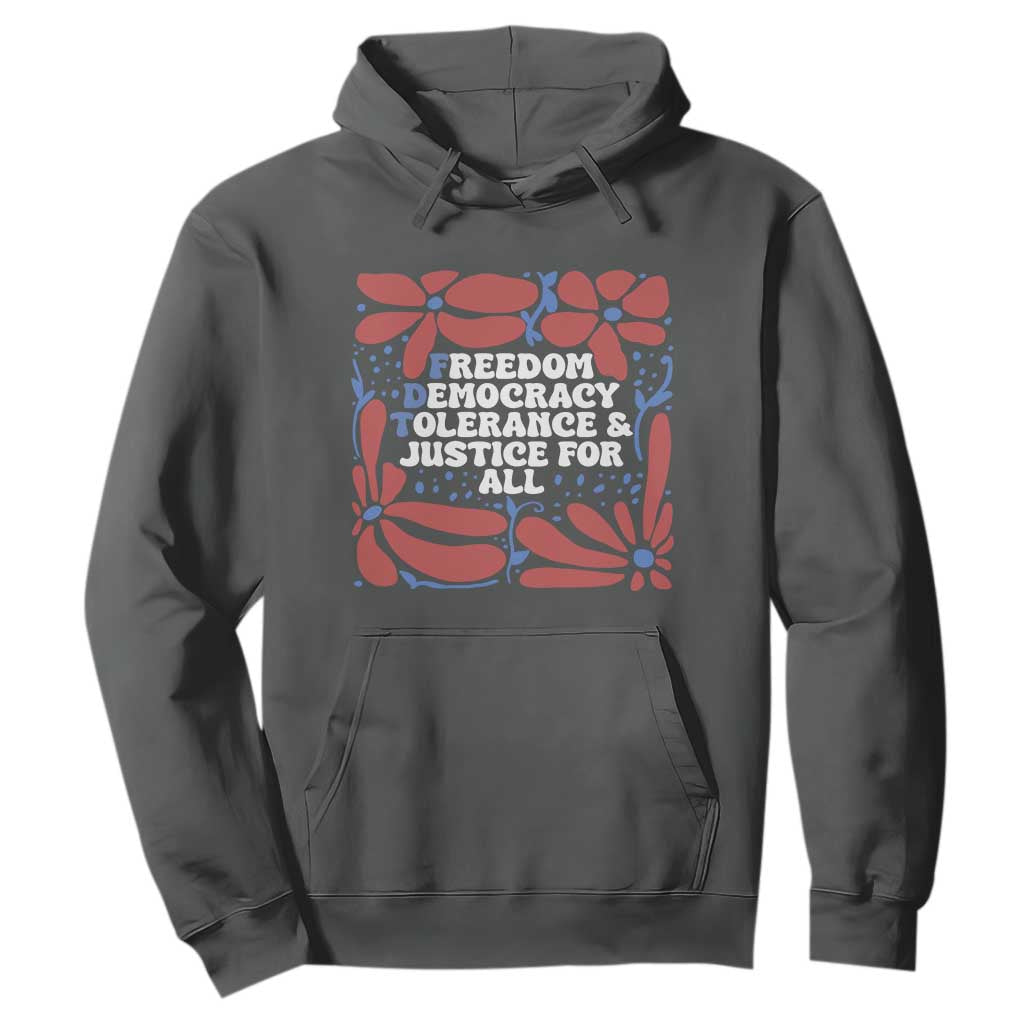 Subtle FDT Hoodie Freedom Democracy Tolerence and Justice For All TS02 Dark Heather Print Your Wear