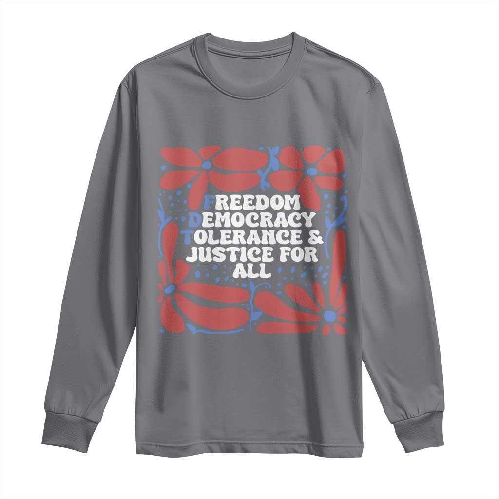 Subtle FDT Long Sleeve Shirt Freedom Democracy Tolerence and Justice For All TS02 Charcoal Print Your Wear