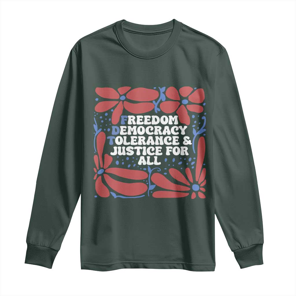 Subtle FDT Long Sleeve Shirt Freedom Democracy Tolerence and Justice For All TS02 Dark Forest Green Print Your Wear