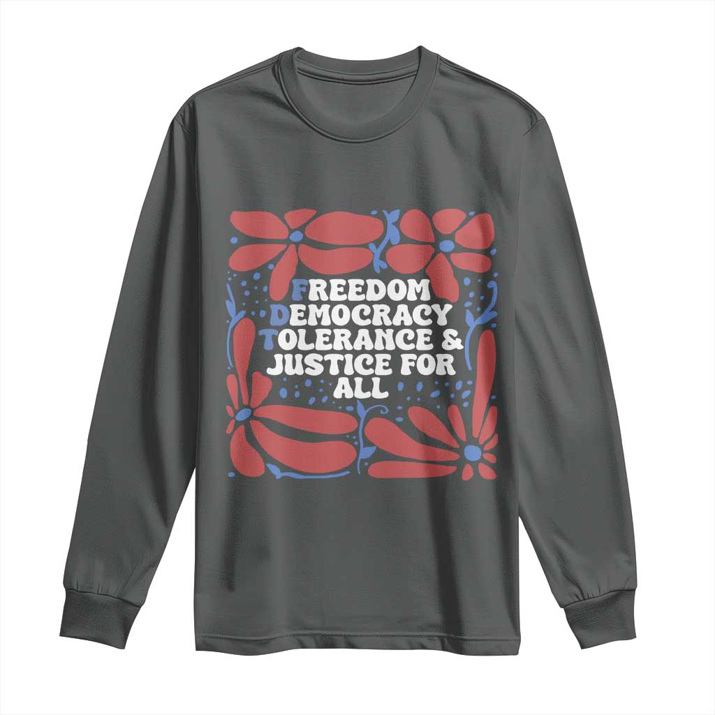 Subtle FDT Long Sleeve Shirt Freedom Democracy Tolerence and Justice For All TS02 Dark Heather Print Your Wear