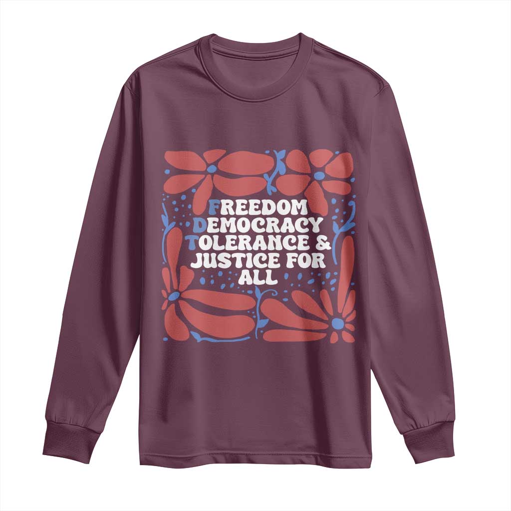 Subtle FDT Long Sleeve Shirt Freedom Democracy Tolerence and Justice For All TS02 Maroon Print Your Wear