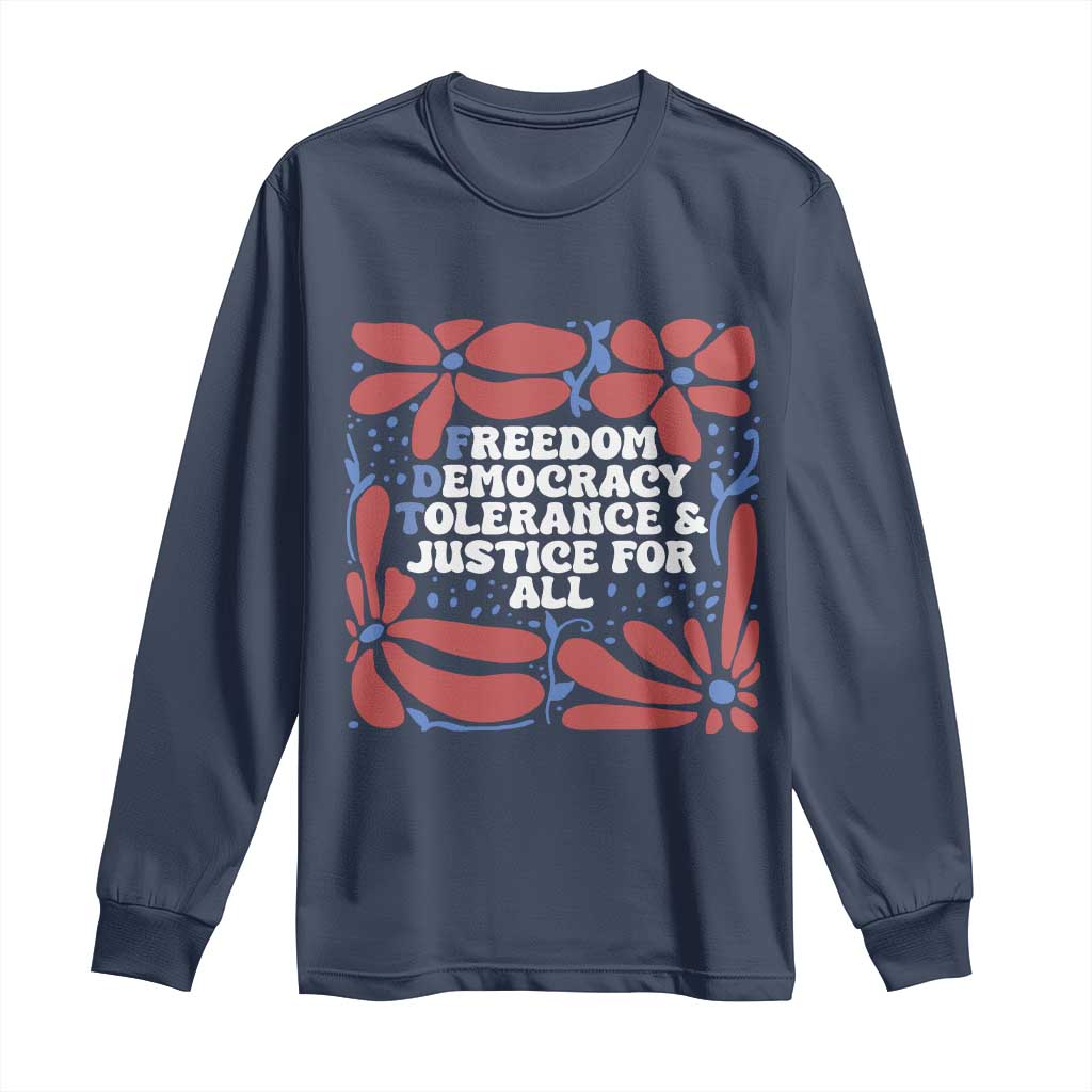 Subtle FDT Long Sleeve Shirt Freedom Democracy Tolerence and Justice For All TS02 Navy Print Your Wear