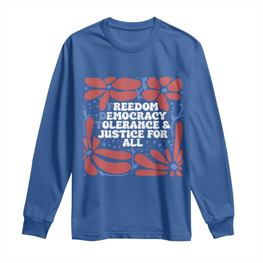 Subtle FDT Long Sleeve Shirt Freedom Democracy Tolerence and Justice For All TS02 Royal Blue Print Your Wear