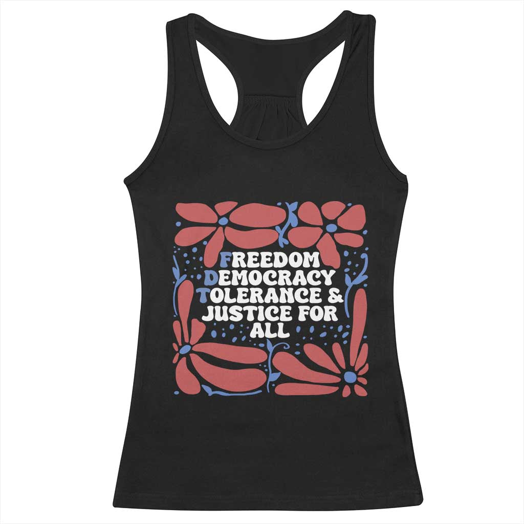 Subtle FDT Racerback Tank Top Freedom Democracy Tolerence and Justice For All TS02 Black Print Your Wear