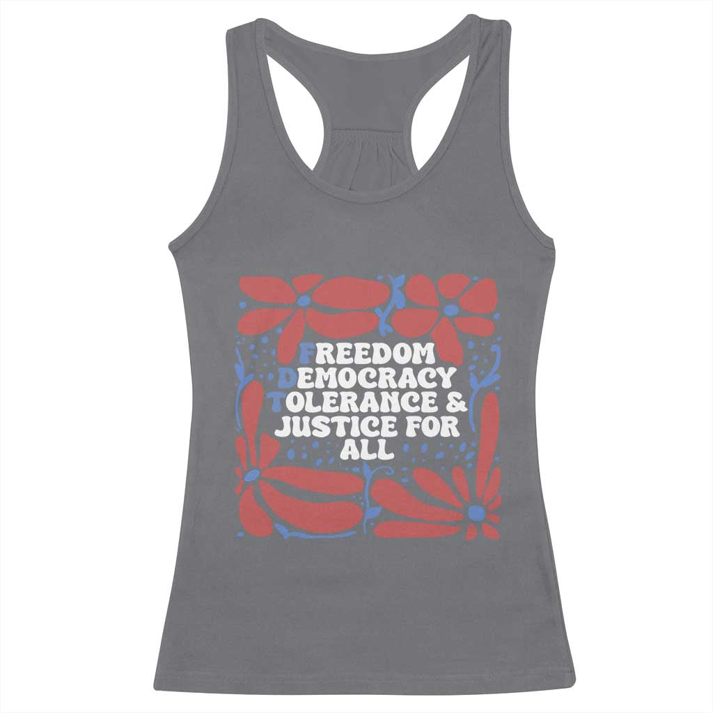 Subtle FDT Racerback Tank Top Freedom Democracy Tolerence and Justice For All TS02 Charcoal Print Your Wear